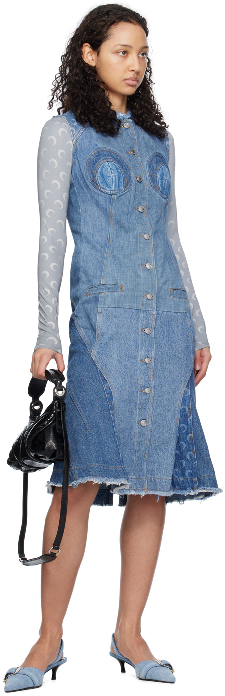 Marine Serre Regenerated Denim Midi Dress In Bl90 Navy