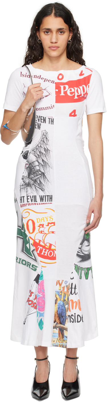 White Regenerated Graphic Maxi Dress by Marine Serre on Sale