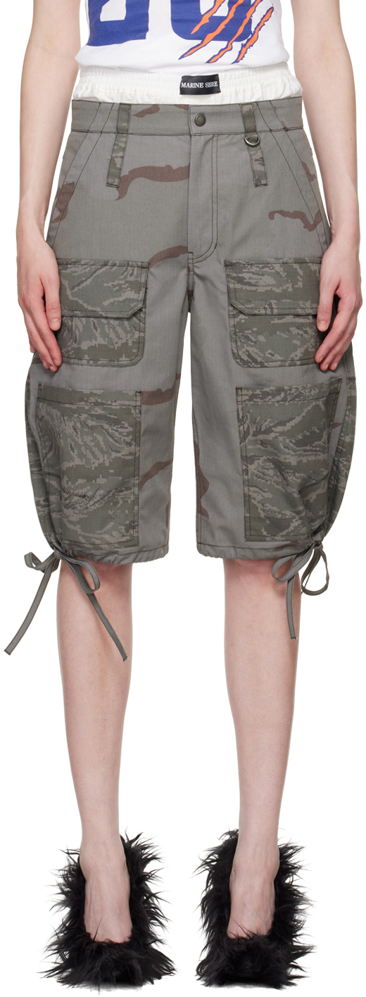 Gray Regenerated Camo Shorts by Marine Serre on Sale