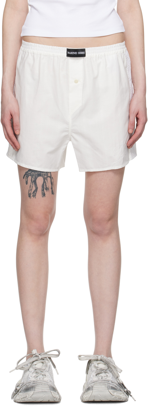 Shop Marine Serre White Patch Shorts In Wh10 White