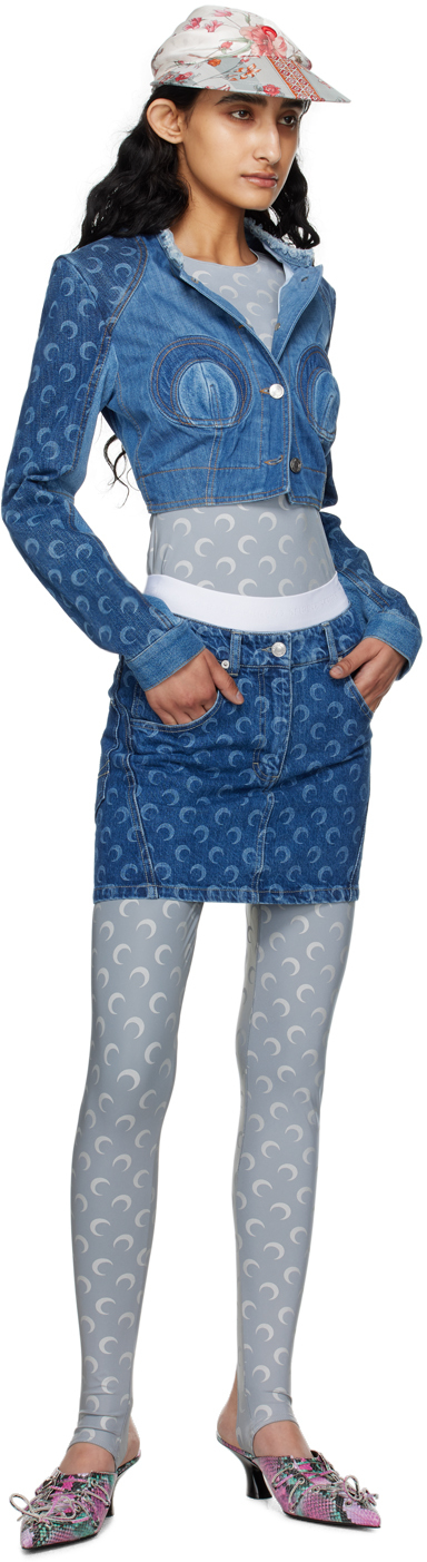 Marine Serre Blue Deadstock Denim Miniskirt In Bl50 Blue