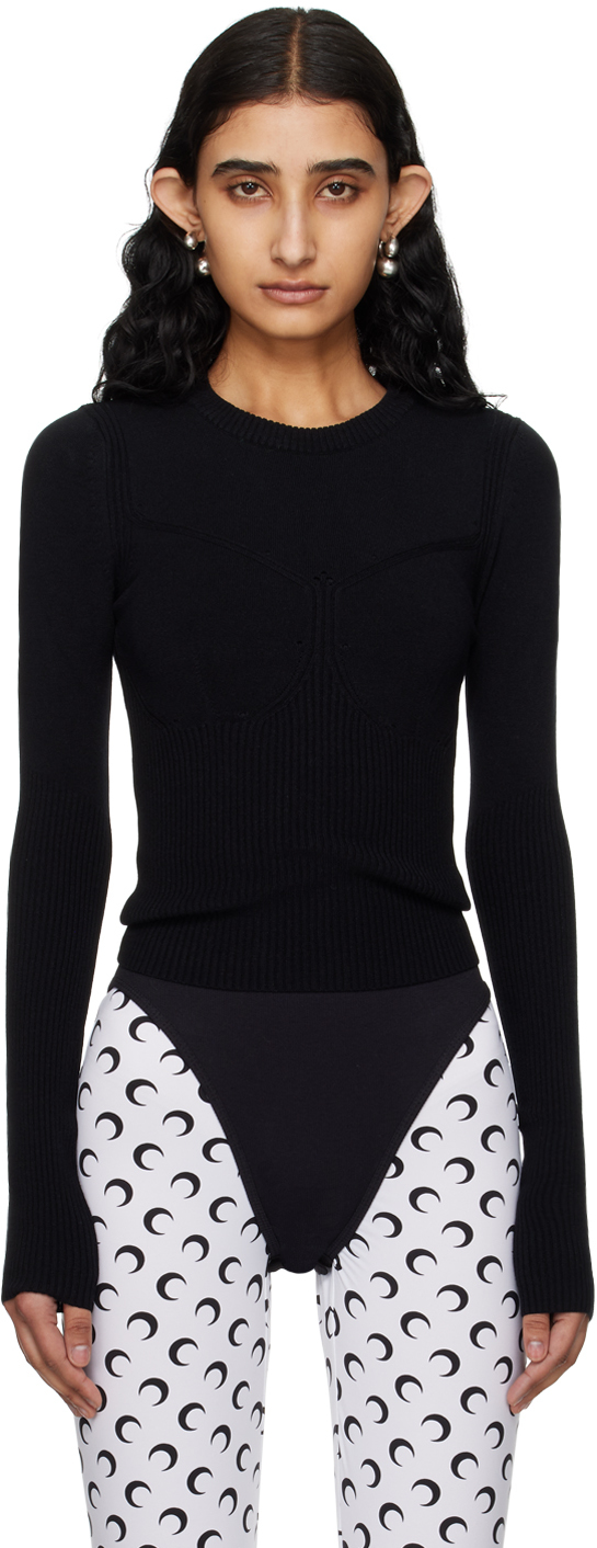 Marine Serre Black Rib Sweater In Bk99 Black