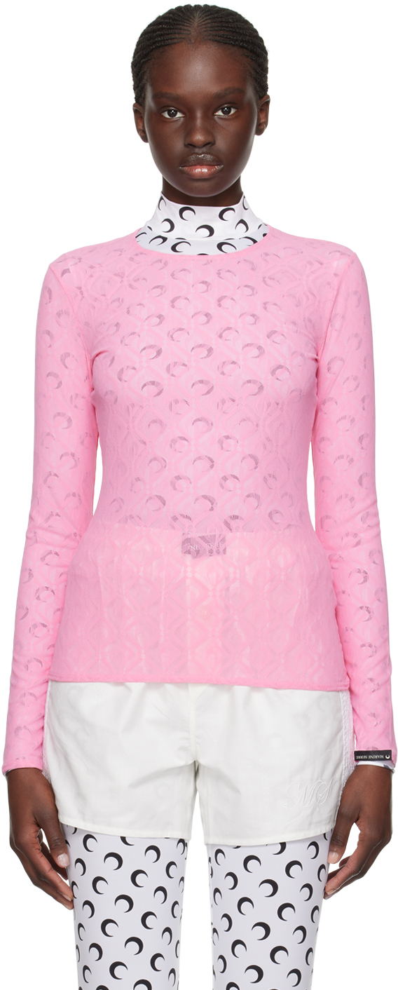 Shop Marine Serre Pink Moon Diamant Long Sleeve T-shirt In Pk30 Pink
