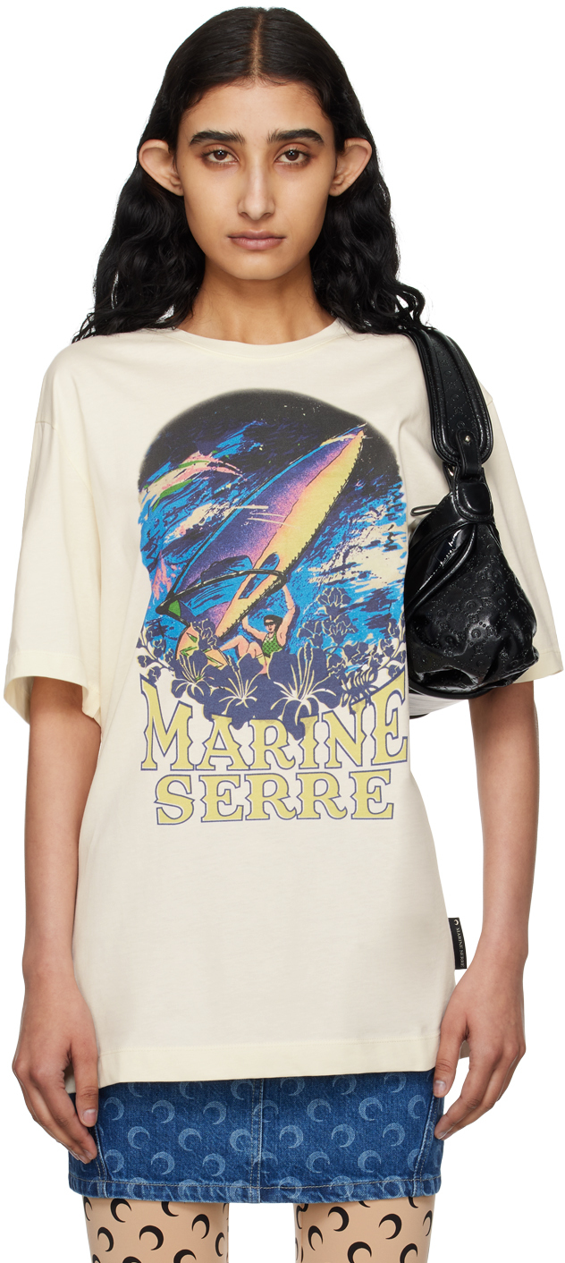 Marine Serre Off-white Printed T-shirt In Bg12 Pristine