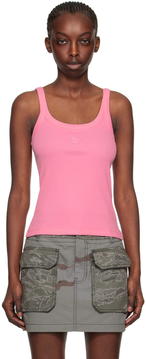 Marine Serre Pink Embroidered Tank Top In Pk30 Pink