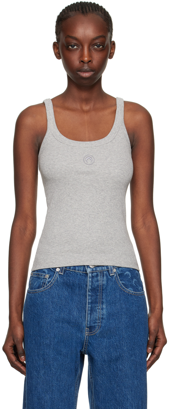 Marine Serre Grey Embroidered Tank Top In Gr50 Grey