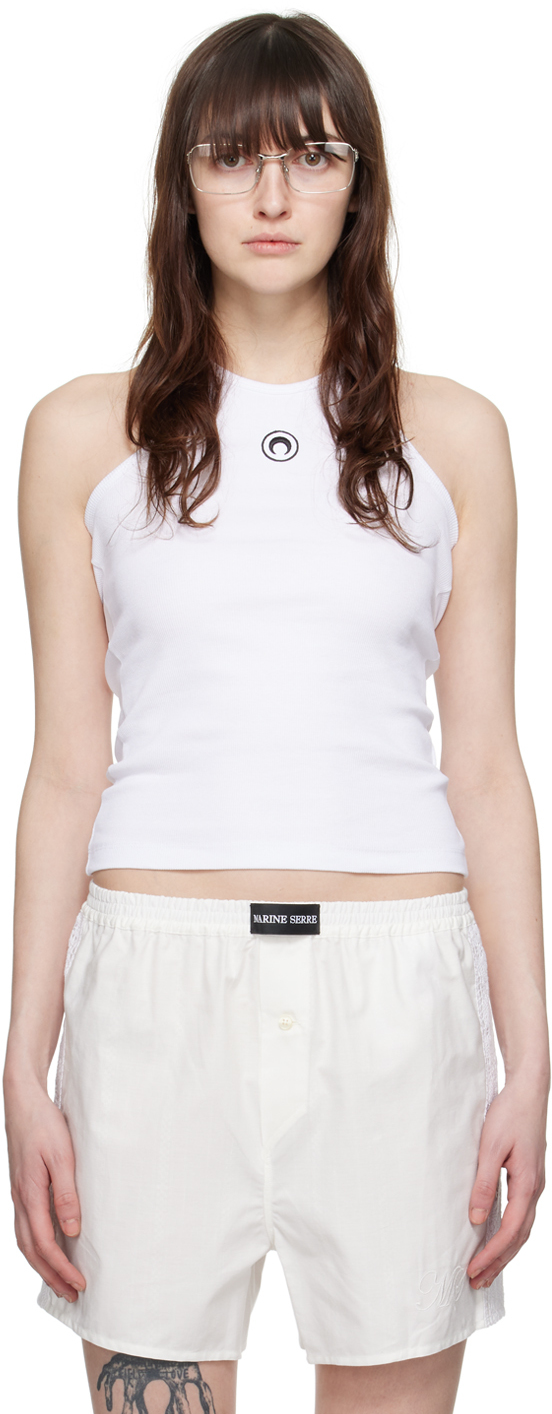 Shop Marine Serre White Ribbed Tank Top In Wh10 White
