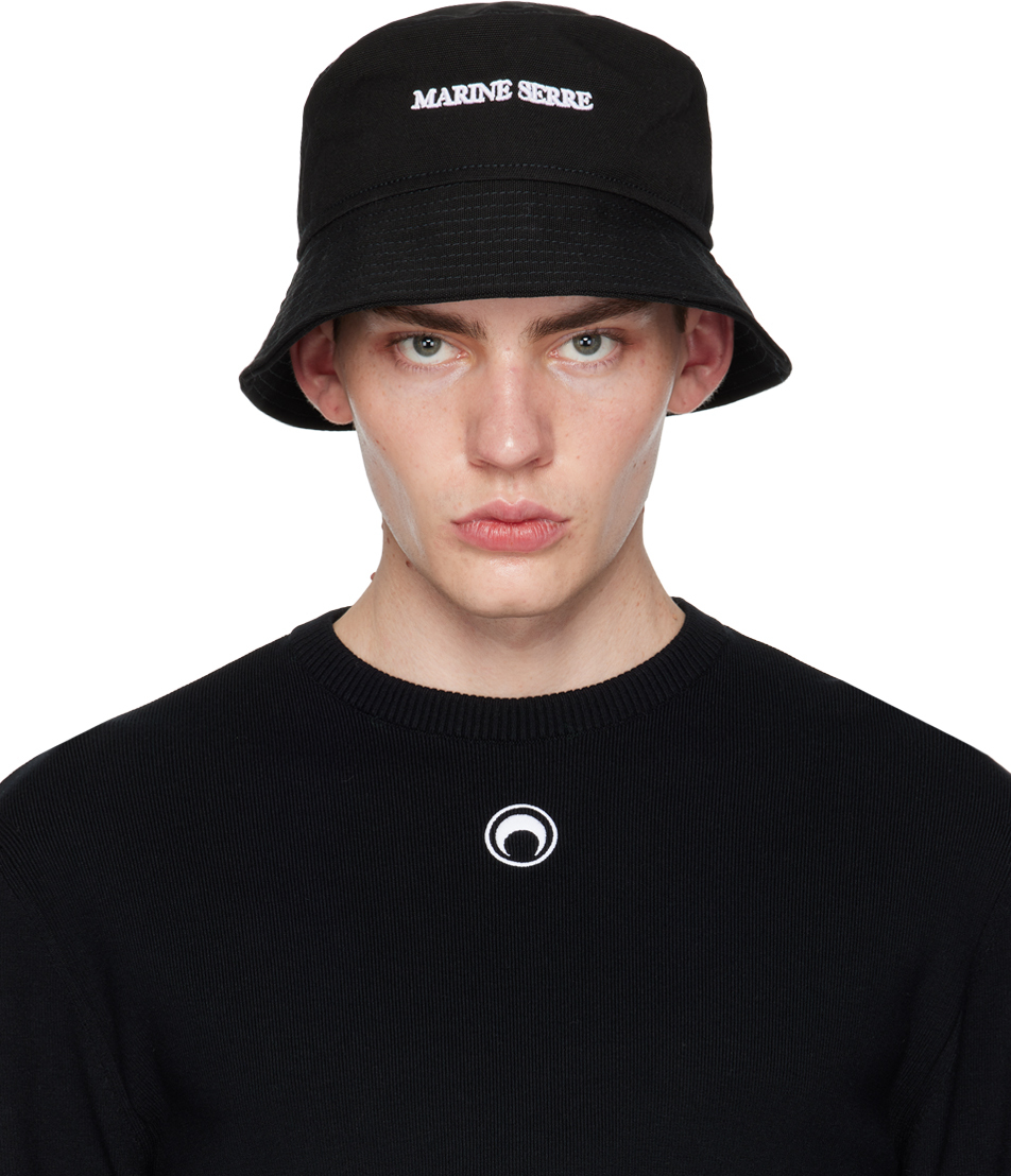 Shop Marine Serre Black Canvas Bucket Hat In Bk99 Black