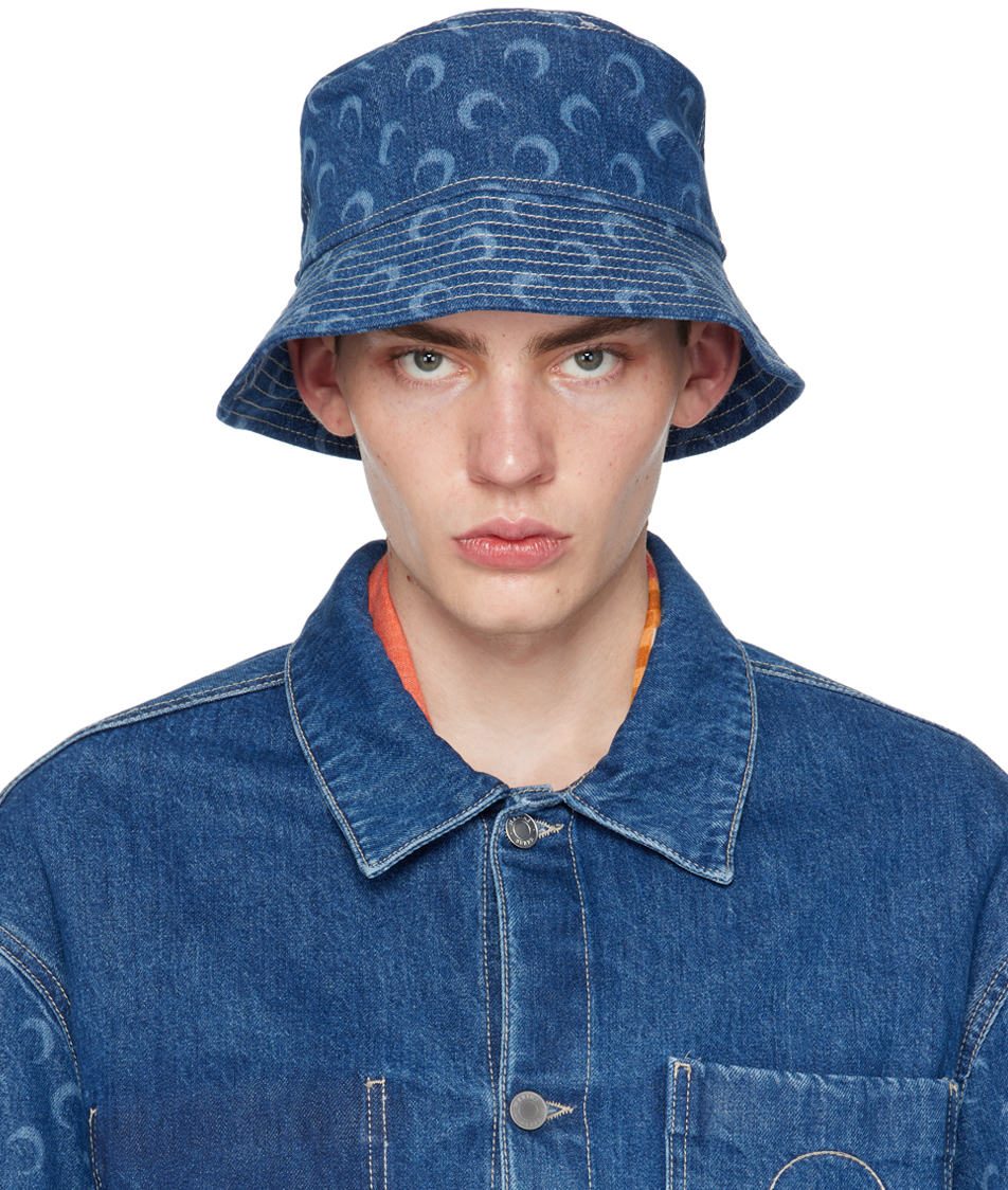 Shop Marine Serre Blue Regenerated Deadstock Denim Bucket Hat In Blt50 Blue