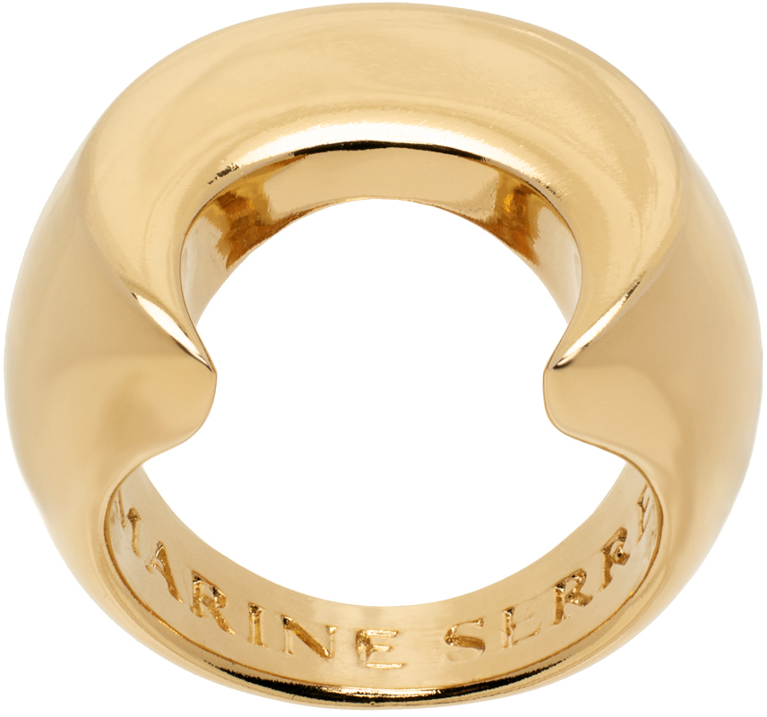 Marine Serre Gold Regenerated Brass Moon Ring In Mt50