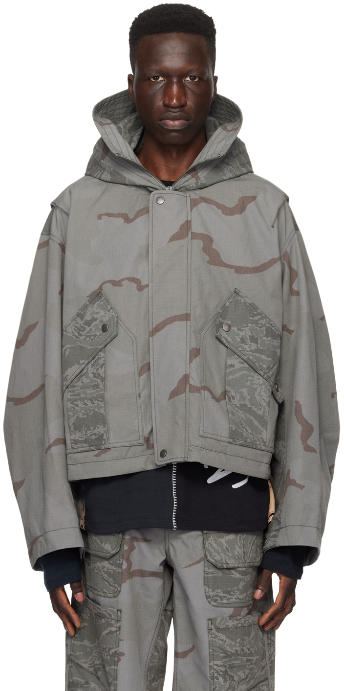 Shop Marine Serre Green Regenerated Camo Jacket In Gr90 Dark Grey