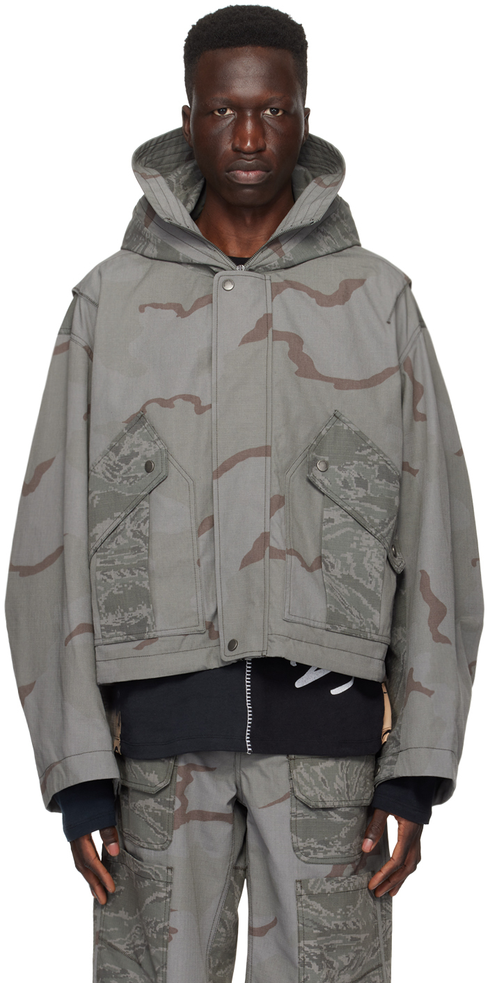 Marine Serre: Green Regenerated Camo Jacket | SSENSE