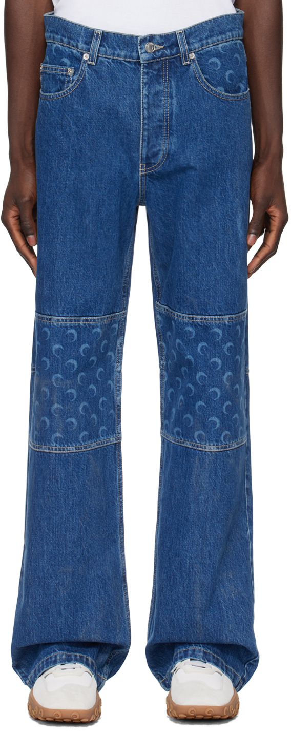 Shop Marine Serre Indigo Regenerated Denim Jeans In Bl50 Blue