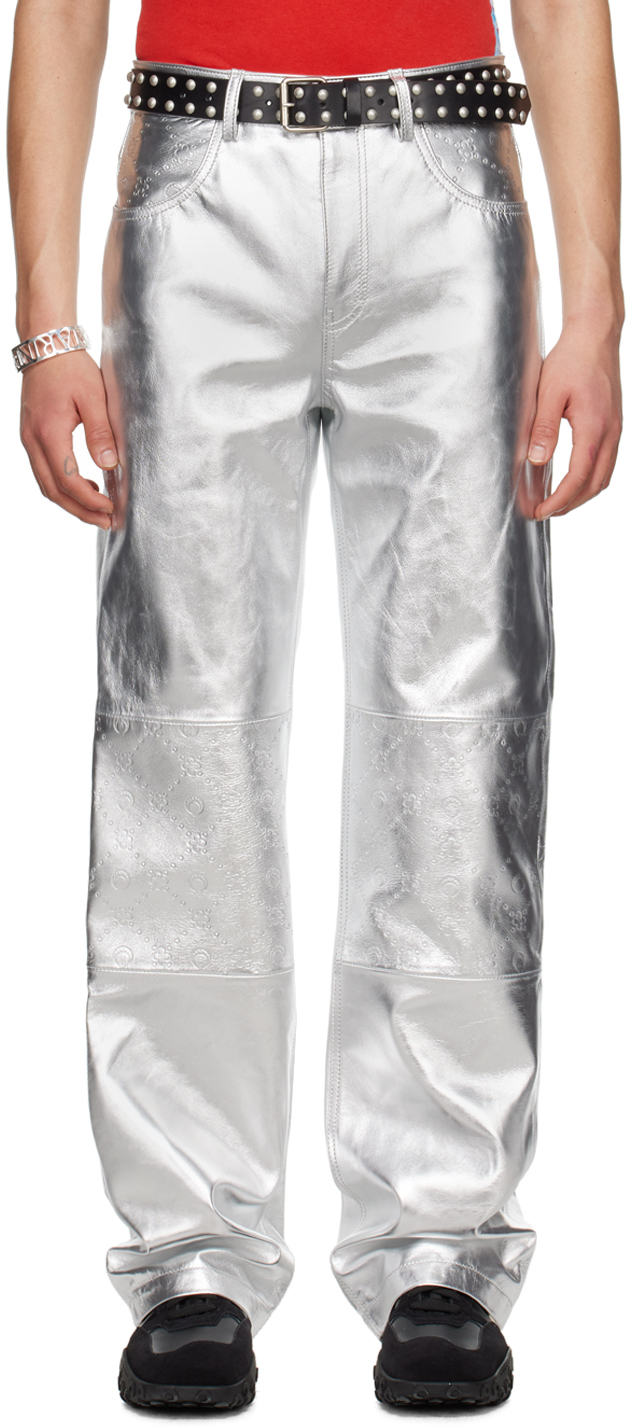 Marine Serre Silver Embossed Leather Pants In Mt10 Silver