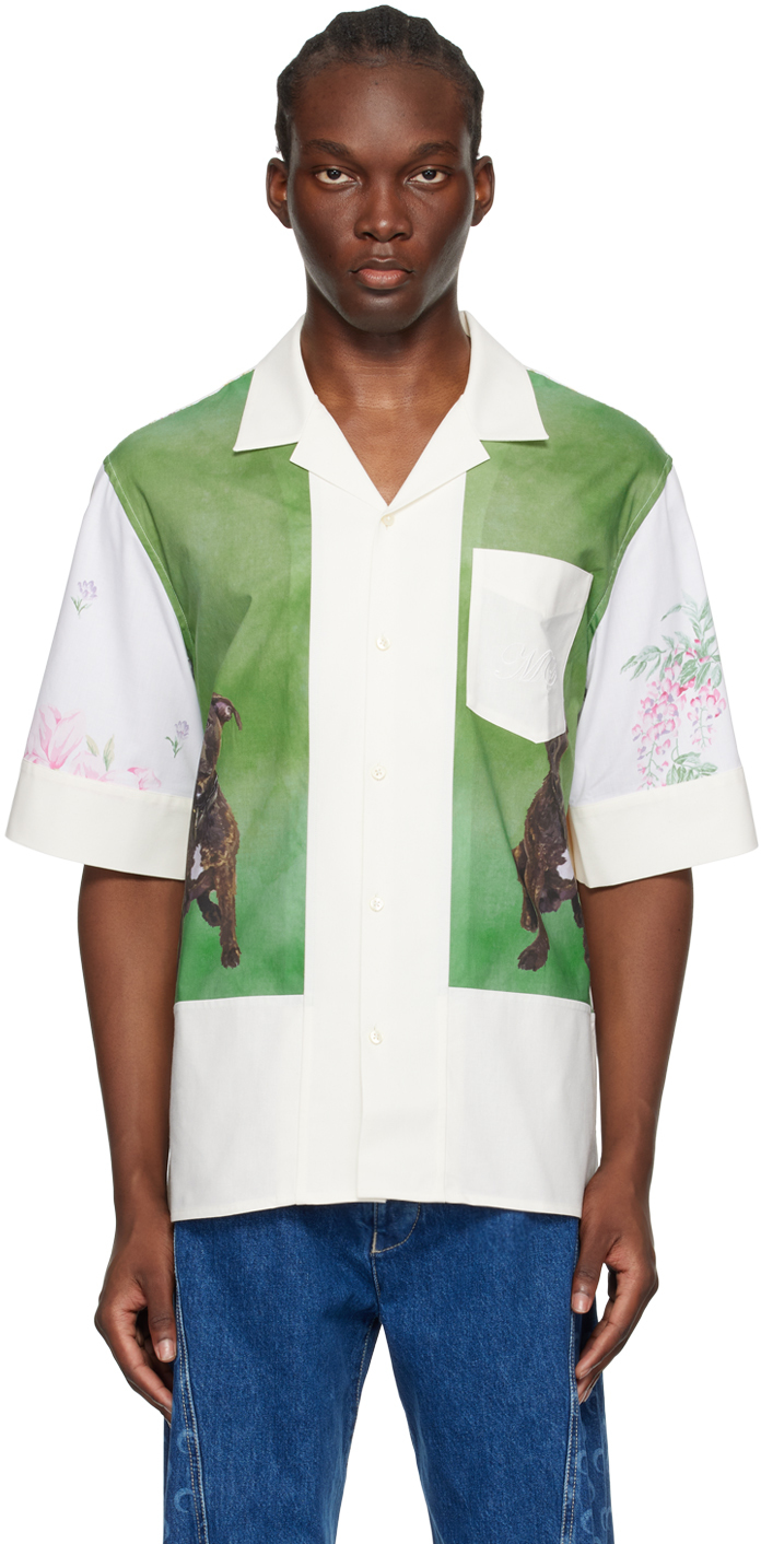 Marine Serre Multicolor Regenerated Household Linen Calendar Shirt In White