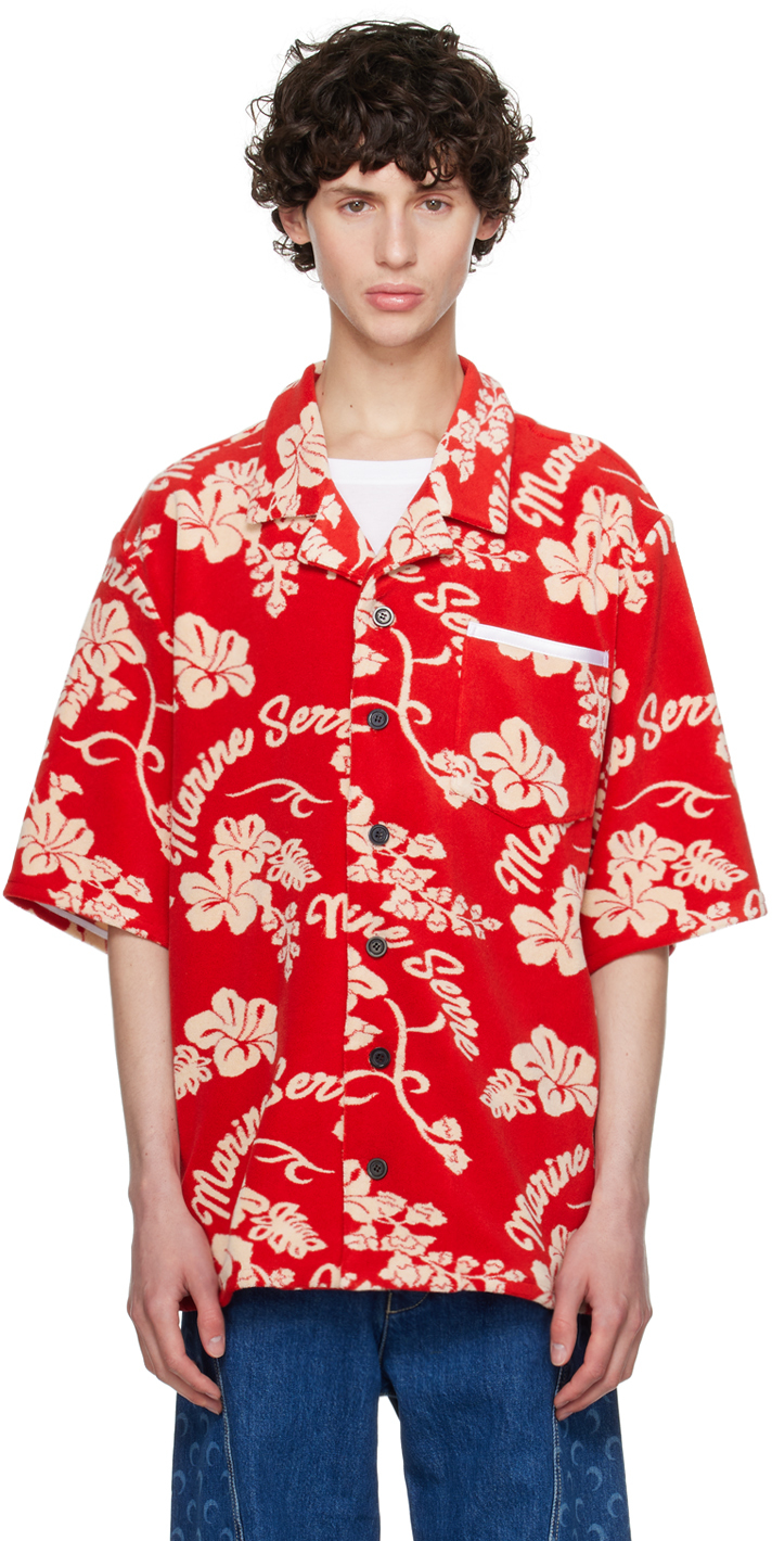 Shop Marine Serre Red Jacquard Shirt In Rd10 Red