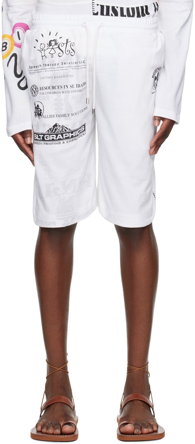 Marine Serre White Regenerated Graphic Shorts In Wh10 White