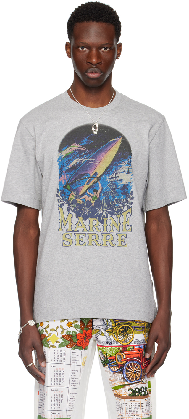 Shop Marine Serre Gray Printed T-shirt In Gr50 Grey