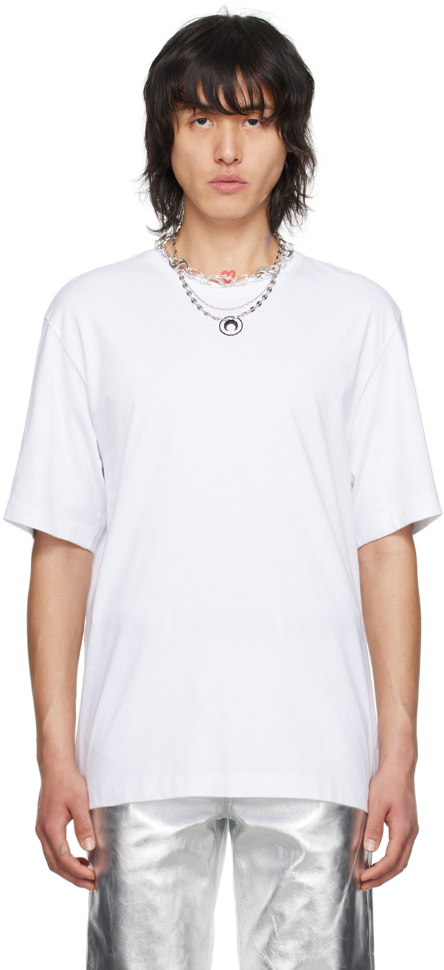 Marine Serre White Embroidered T-shirt In Wh10 White