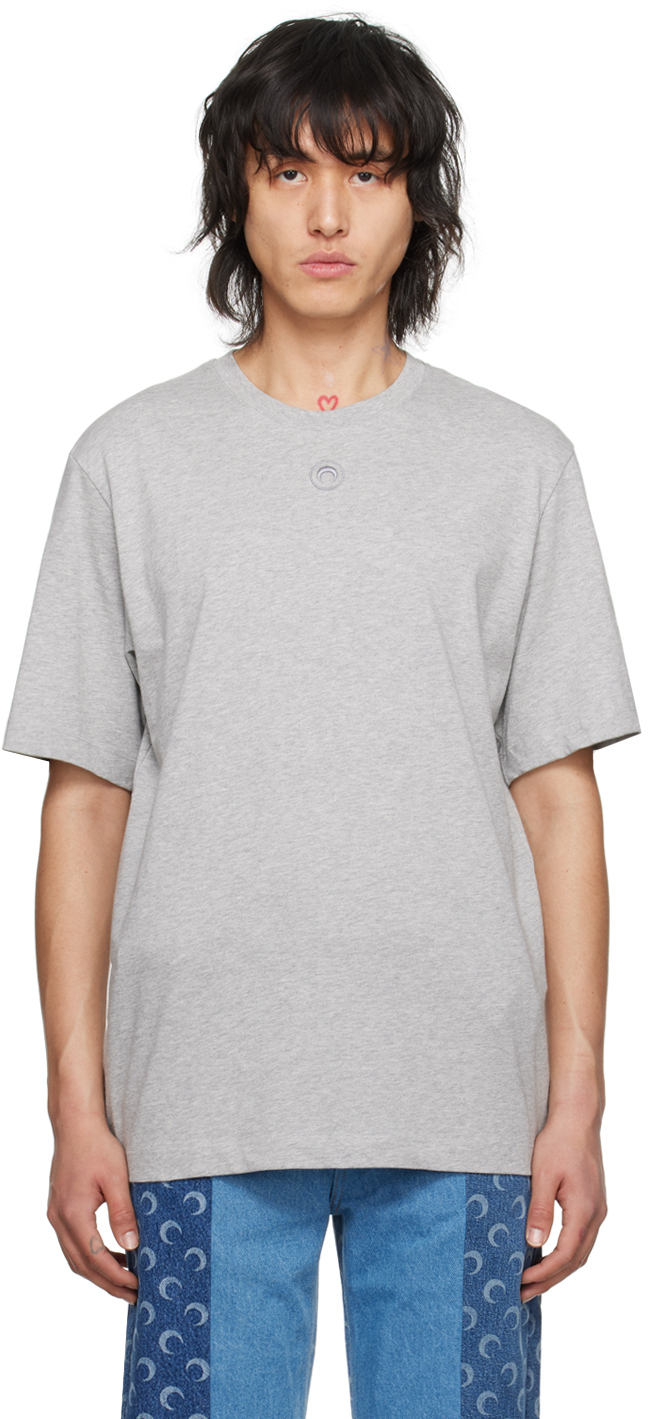Marine Serre Gray Embroidered T-shirt In Gr50 Grey