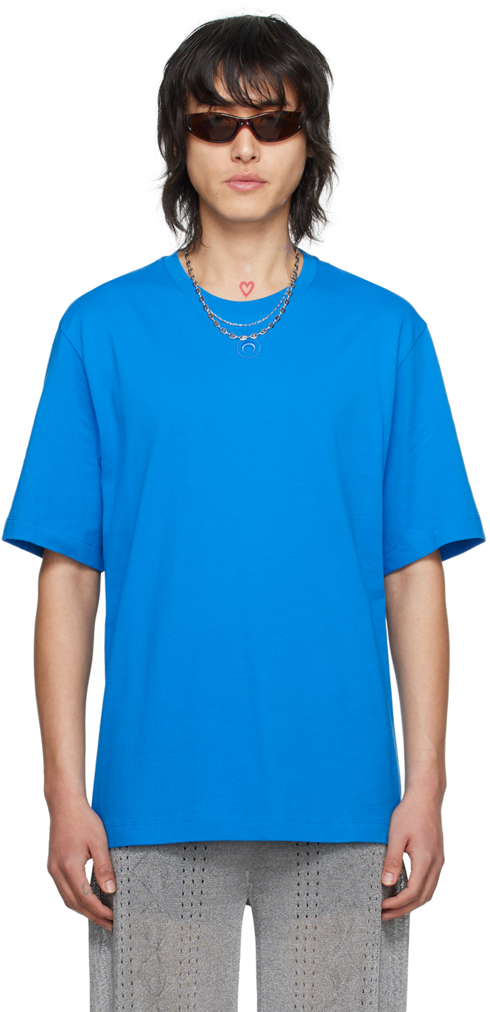 Marine Serre Blue Embroidered T-shirt In Bl50 Blue