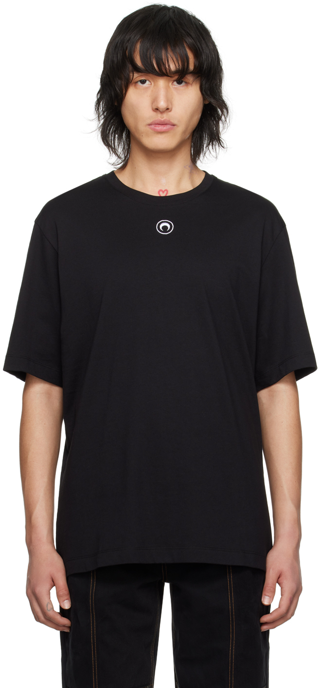 Marine Serre: Black Embroidered T-Shirt | SSENSE