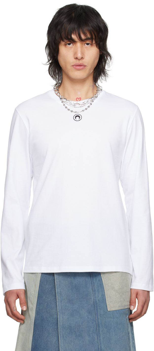 Shop Marine Serre White Plain Long Sleeve T-shirt In Wh10 White
