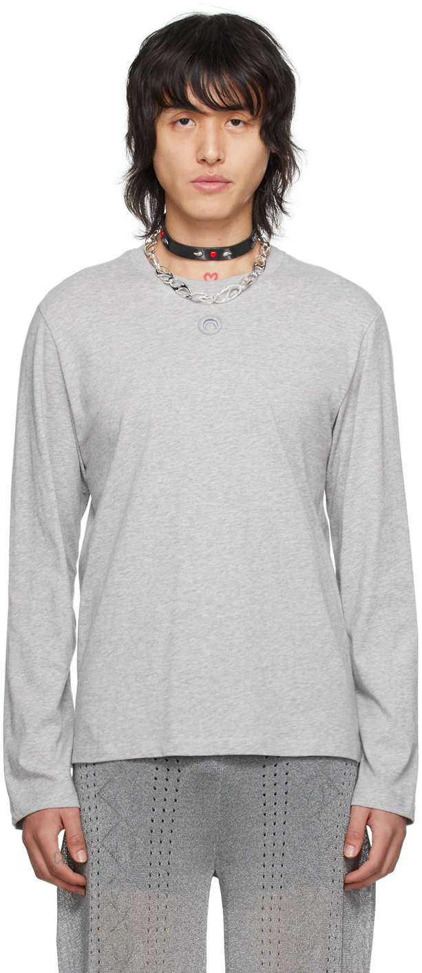 Shop Marine Serre Gray Plain Long Sleeve T-shirt In Gr50 Grey