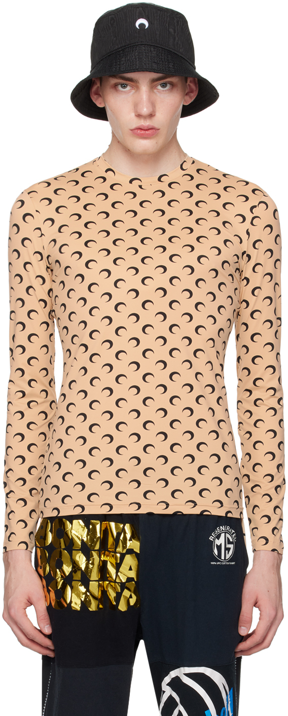 Marine Serre: Beige All Over Moon Long Sleeve T-Shirt | SSENSE