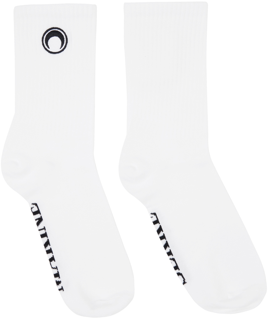 Marine Serre White Organic Cotton Rib Ankle Socks In Wh10 White