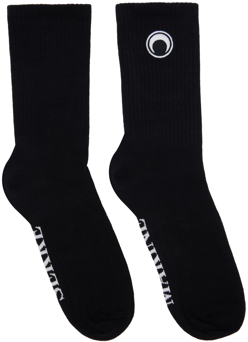Marine Serre Crescent Moon-embroidered Ribbed Socks In Bk99 Black