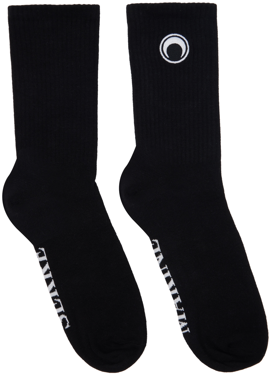 Black Organic Cotton Rib Ankle Socks by Marine Serre on Sale