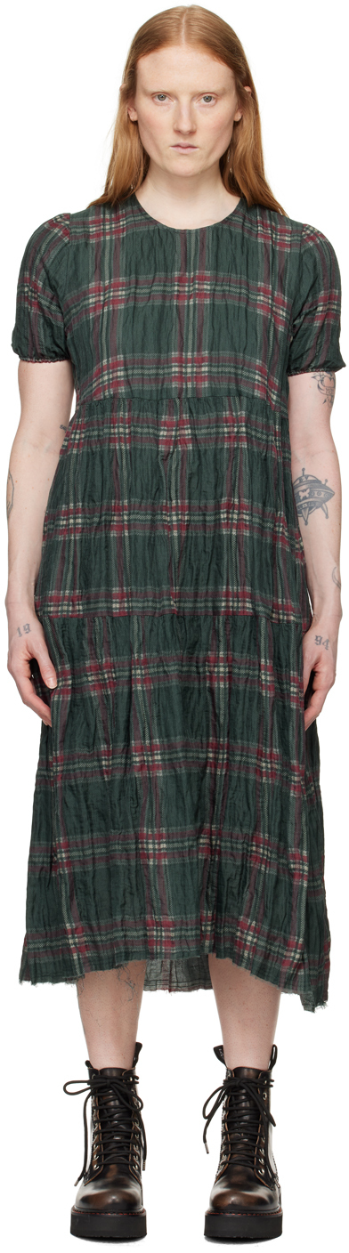 R13 Green Check Midi Dress SSENSE UK