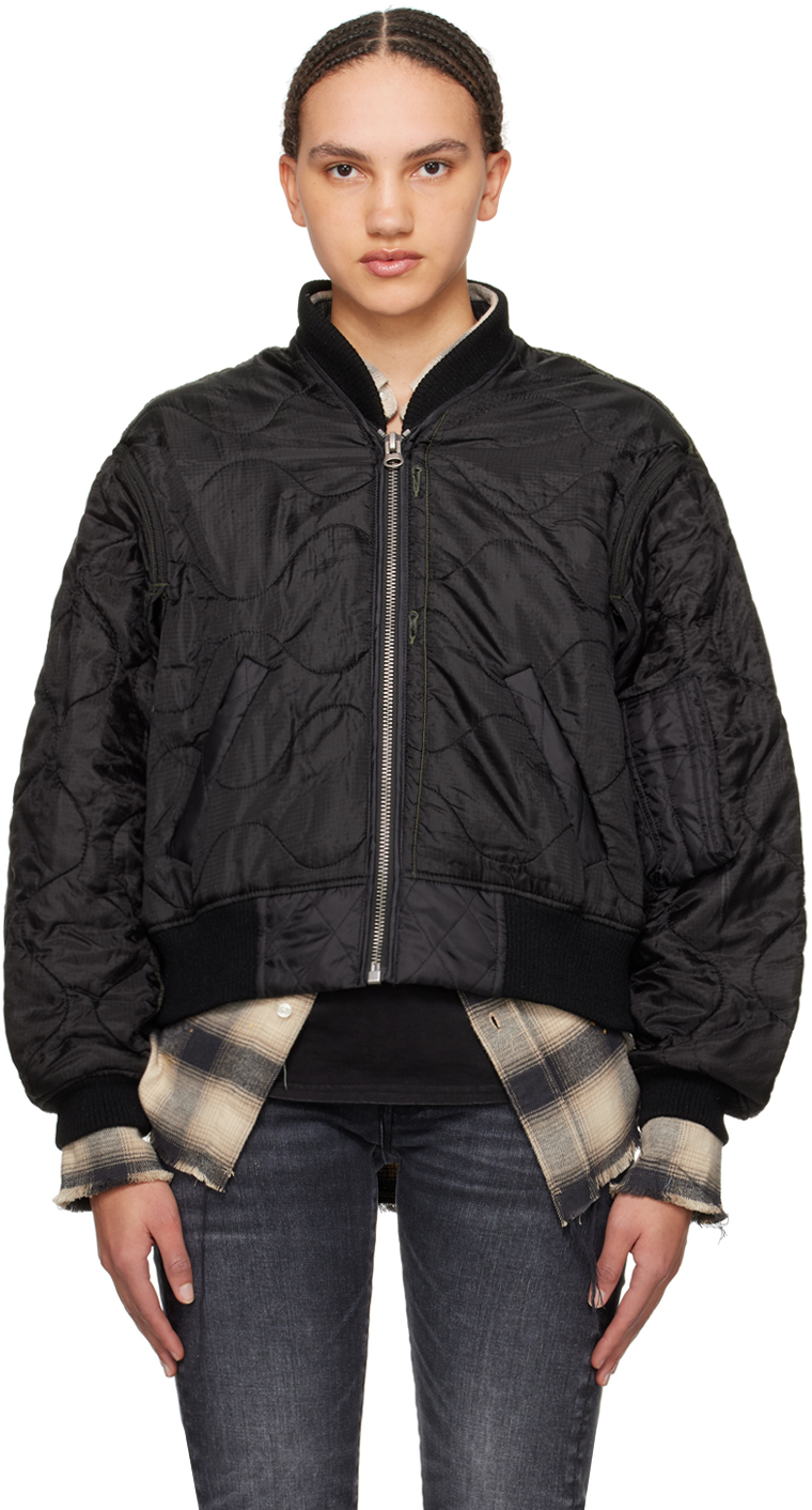 Shop R13 Black Quilted Bomber Jacket In Overdyed Black