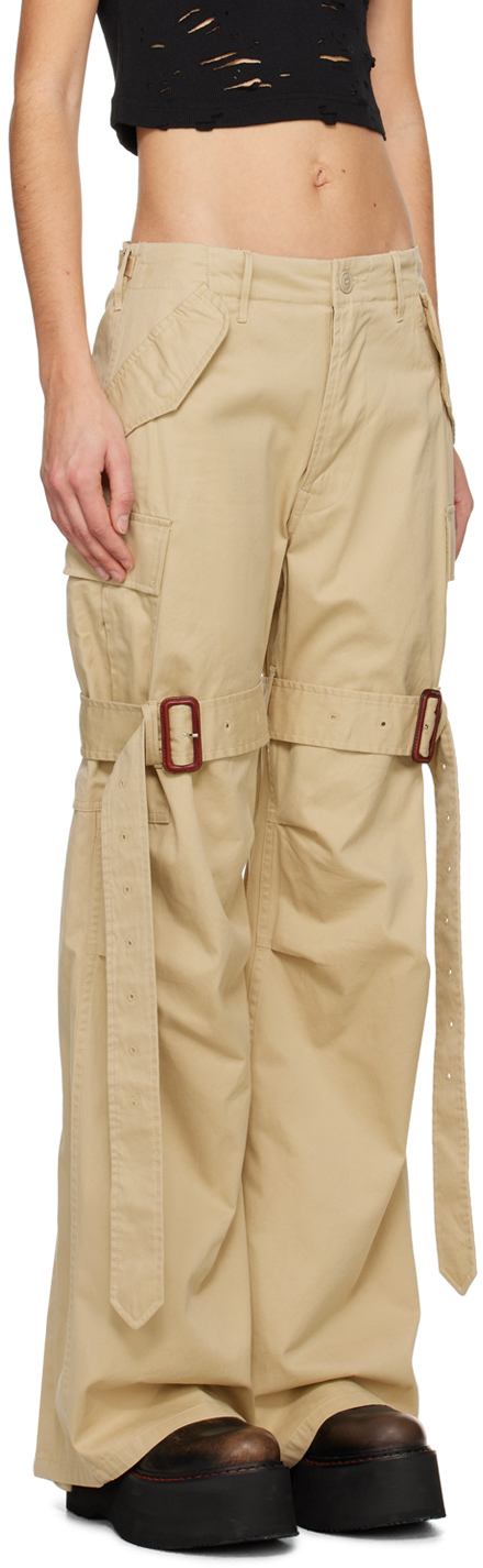 R13 High Waisted Lightweight Cotton Cargo Pants In Lt Khaki