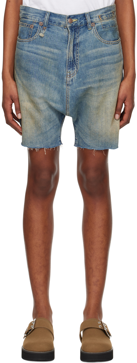 Shop R13 Indigo Marky Drop Denim Shorts In Weber Linen Indigo