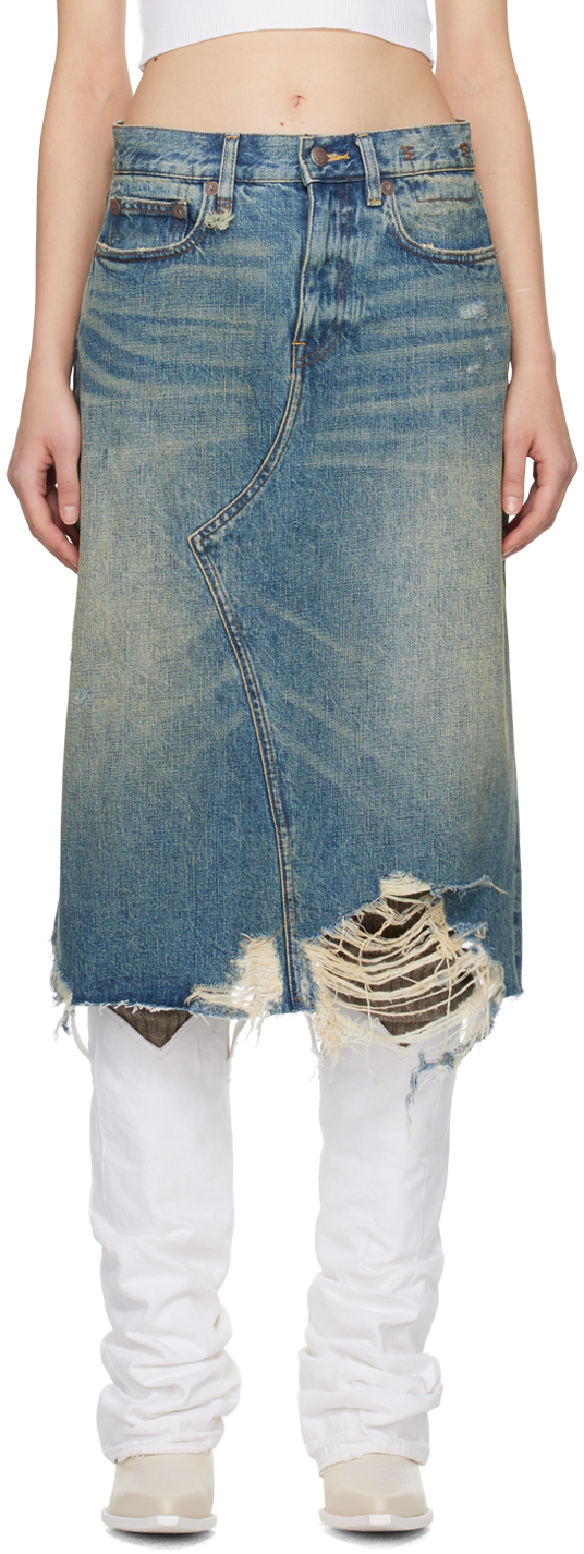 R13 Blue Jesse Denim Midi Skirt SSENSE UK