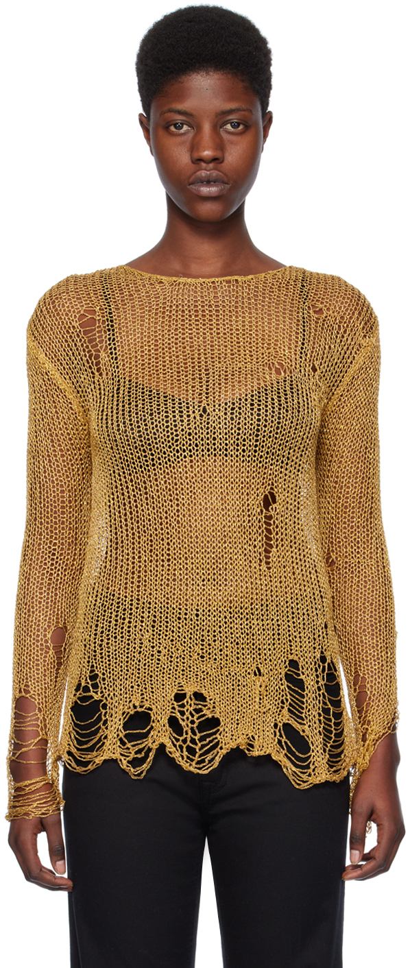R13 Gold Distressed Sweater In Bright Gold