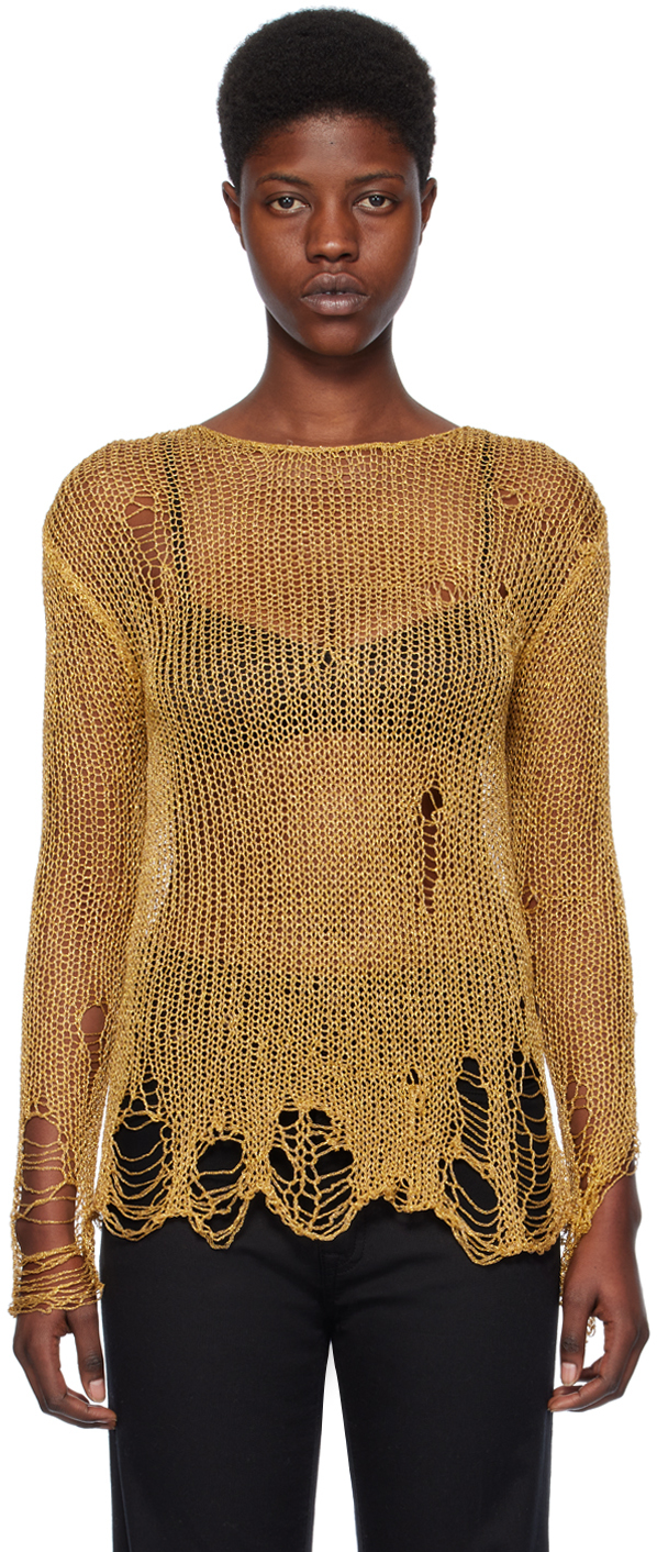 R13 Gold Distressed Sweater SSENSE