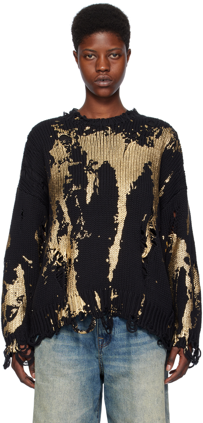 Shop R13 Black Paint Splatter Sweater In Black With Gold