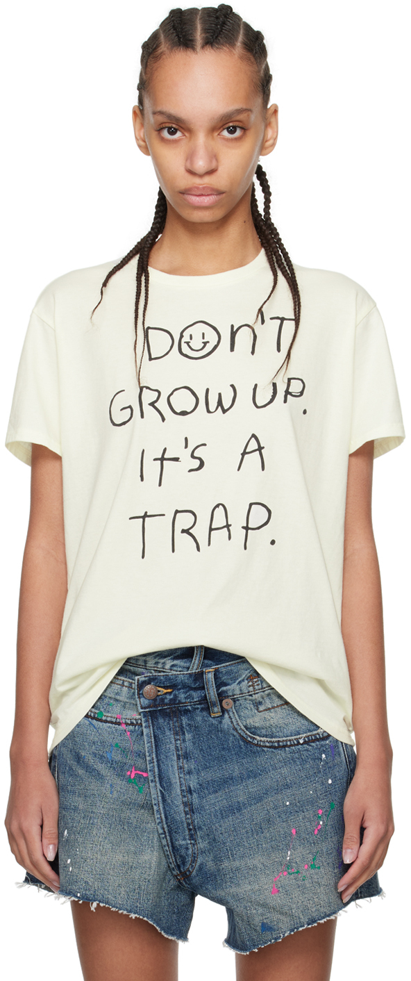 Shop R13 Off White 'don't Grow Up' T-shirt In Ecru