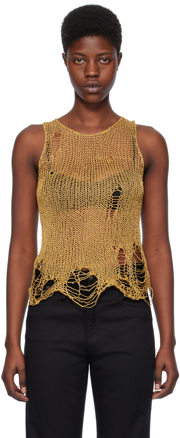 R13 Gold Distressed Tank Top SSENSE