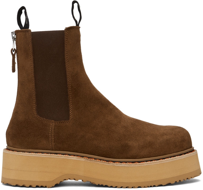 R13 Brown Single Stack Chelsea Boots In Brown Suede