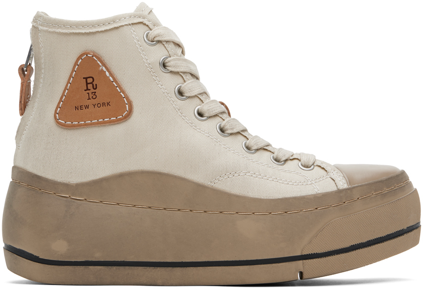 Shop R13 Off-white Kurt Sneakers In Natural Herringbone