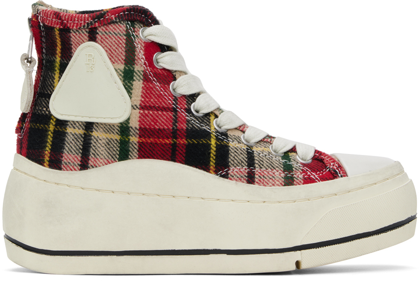 Shop R13 Ssense Exclusive Red & Green Kurt High Top Sneakers In Red/green Plaid