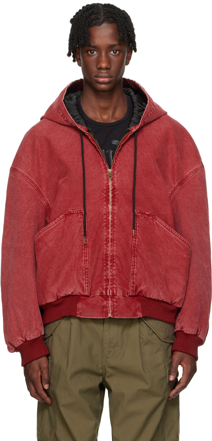 Shop R13 Red Faded Jacket In Heavy Pink Gd Canvas