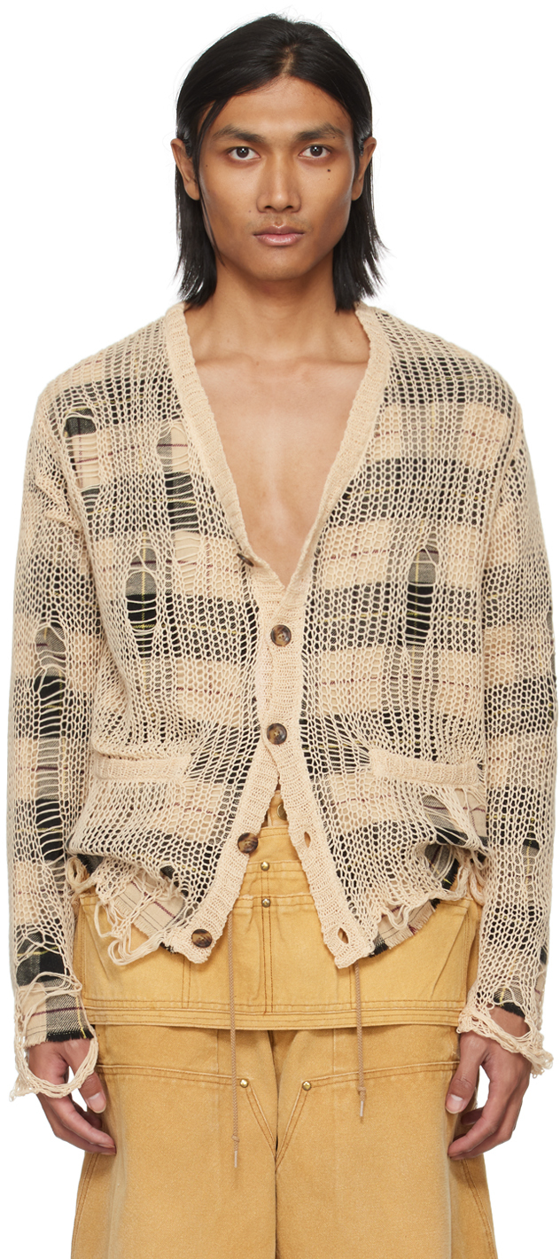 R13 Beige Overlay Distressed Cardigan SSENSE UK