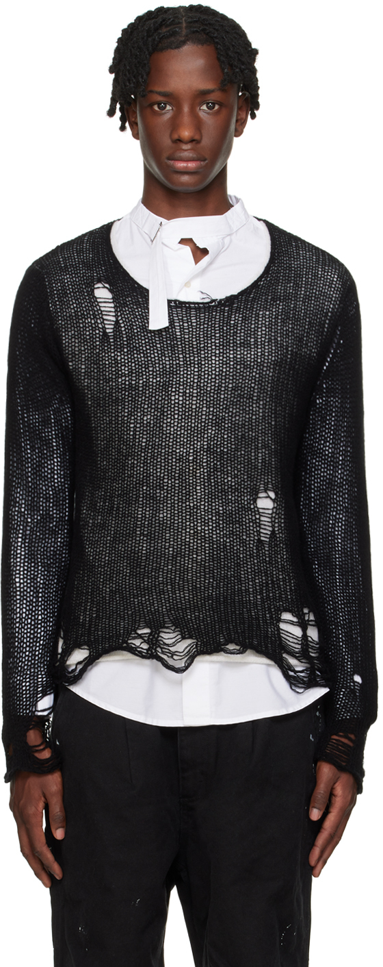 R13 Black Double Layer Sweater In Black On Ecru