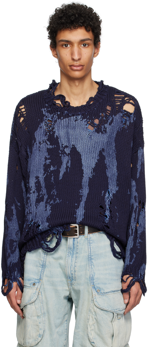Shop R13 Navy Oversized Sweater In Blue Splatter