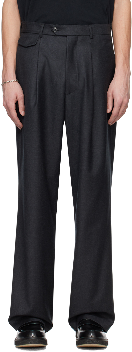 Shop Lownn Gray Wide Trousers In Dark Grey